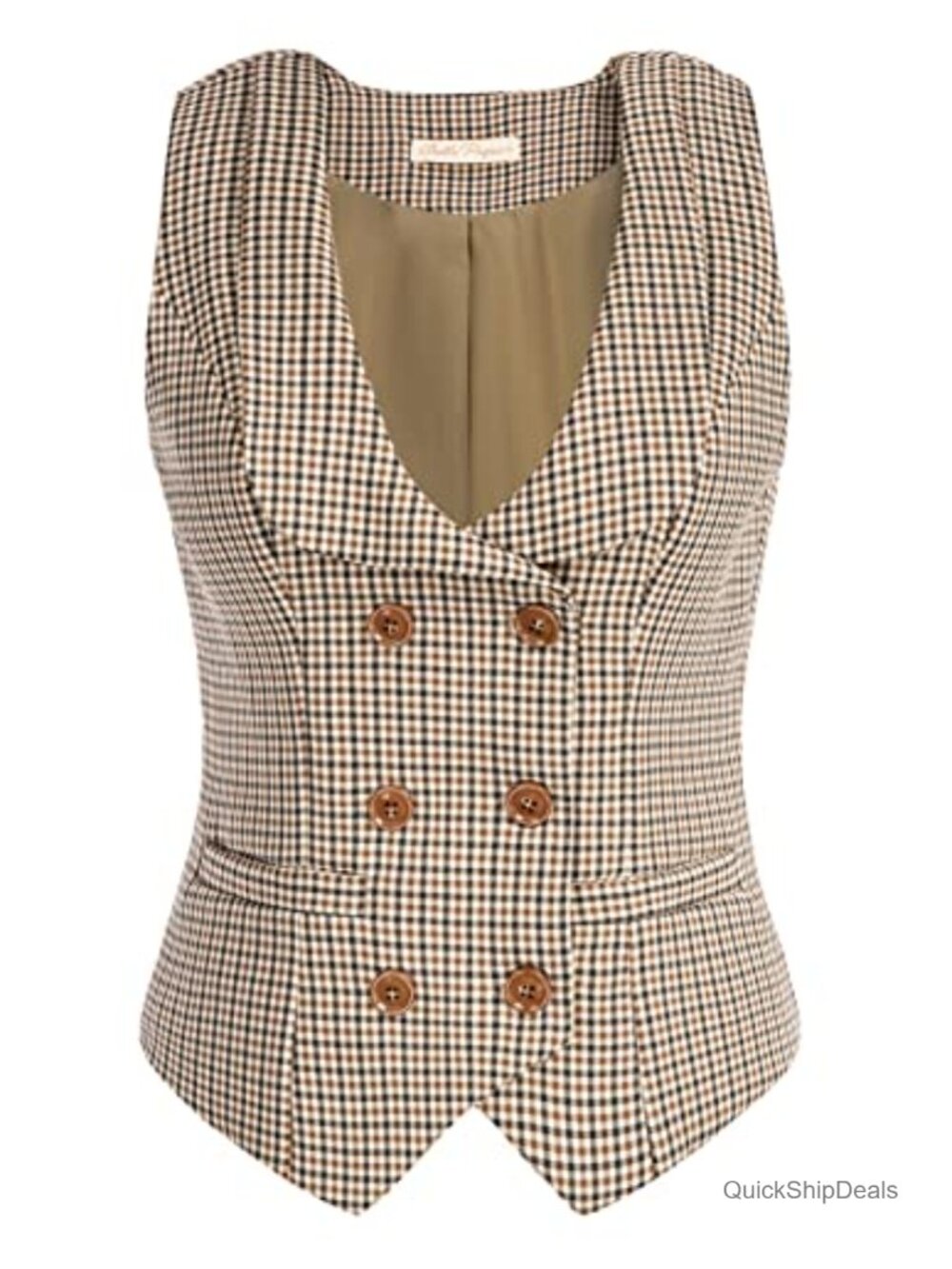 Women's Double Breasted Waistcoat Vintage Lapel Collar Vest with Pockets
